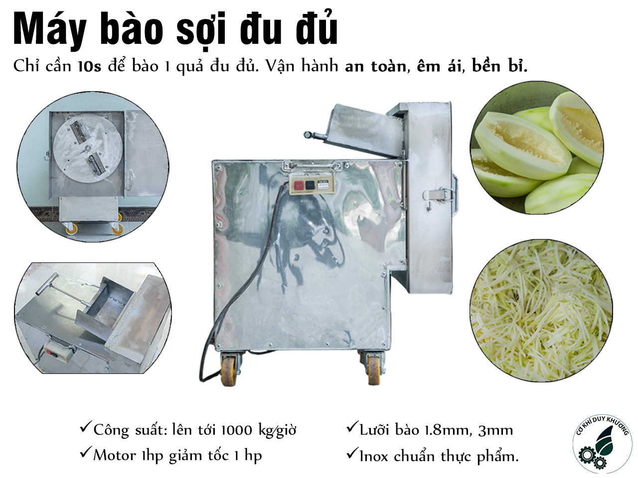 Máy bào sợi đu đủ. Chỉ cần 10 giây để bào sợi một quả đu đủ, vận hành an toàn, êm ái, bền bỉ